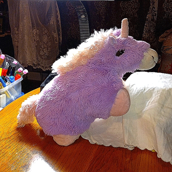 Magical UNICORN Pastel Purple and pink plush travel size pillow pet. - Picture 4 of 7